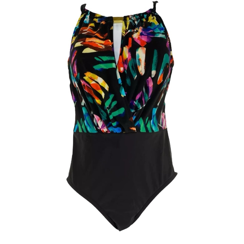 Aqua Green One Piece Swimsuit Size Small (4/6) Colorful Top Gathered Waist